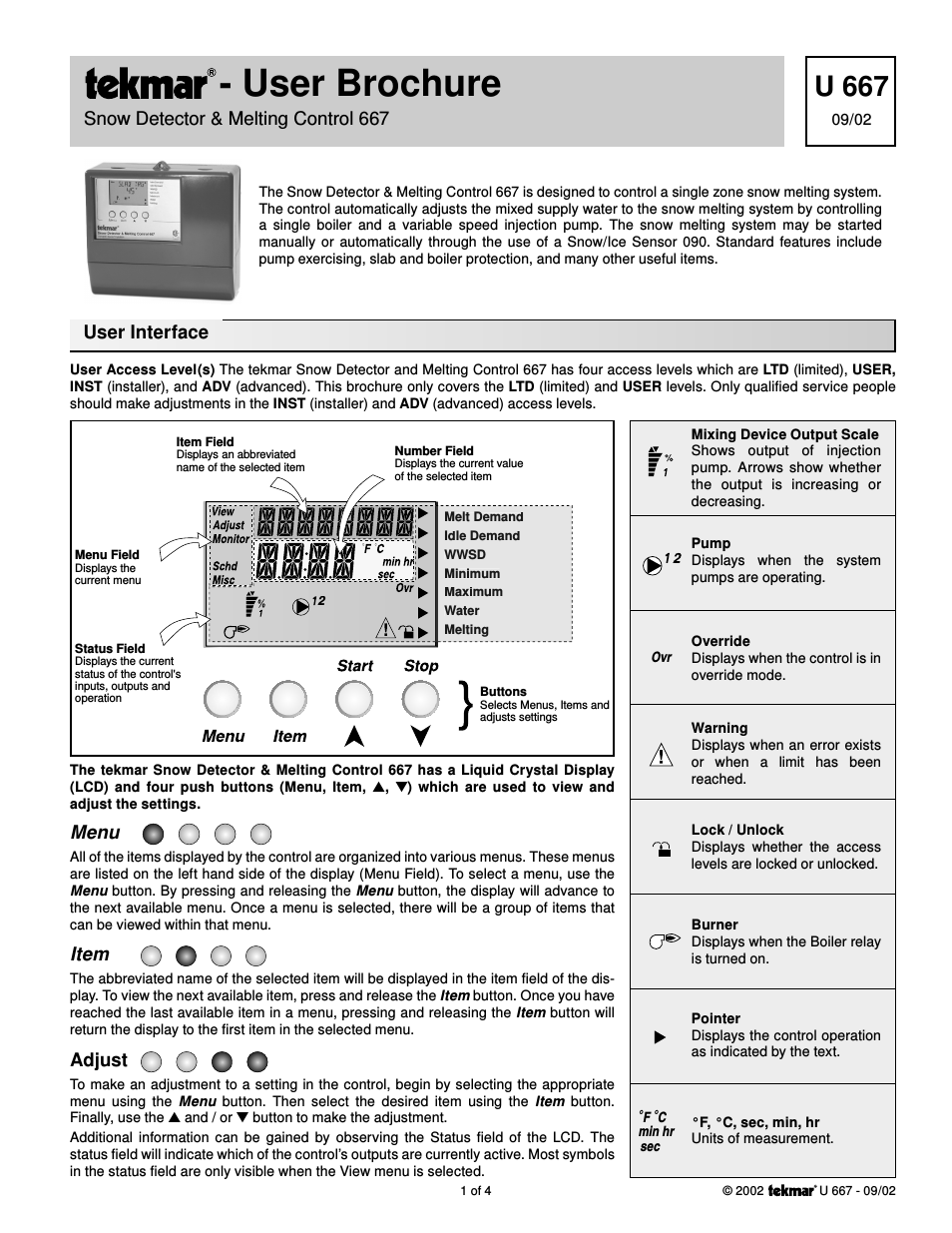 667   Snow Detector & Melting Control User Manuals
