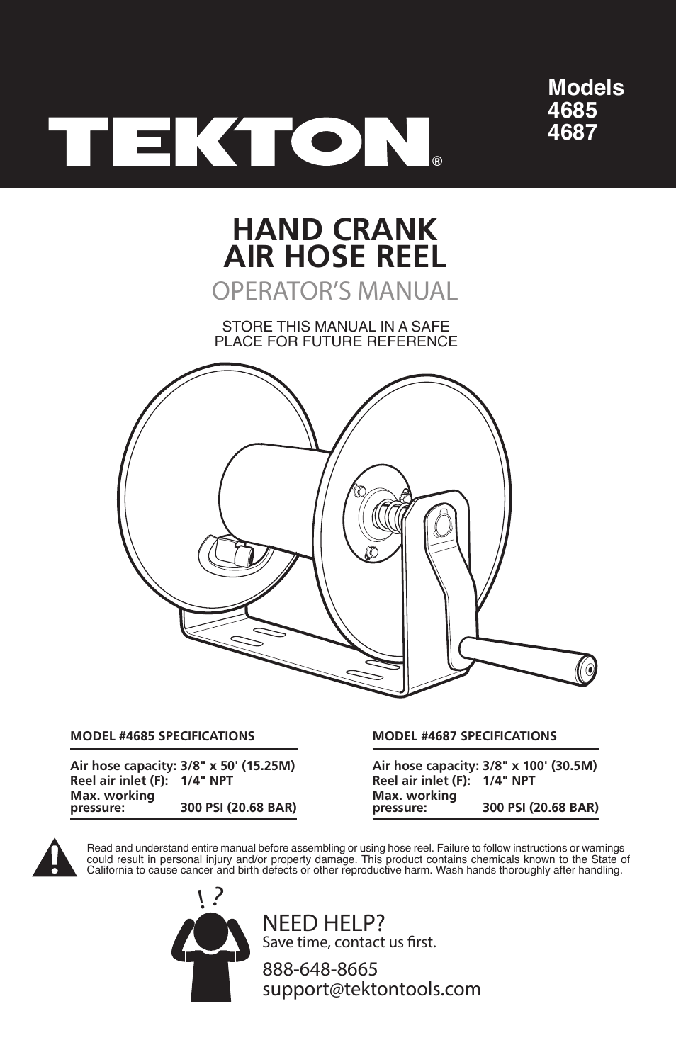 4687 - Hand Crank Air Hose Reel (100 ft. Capacity)