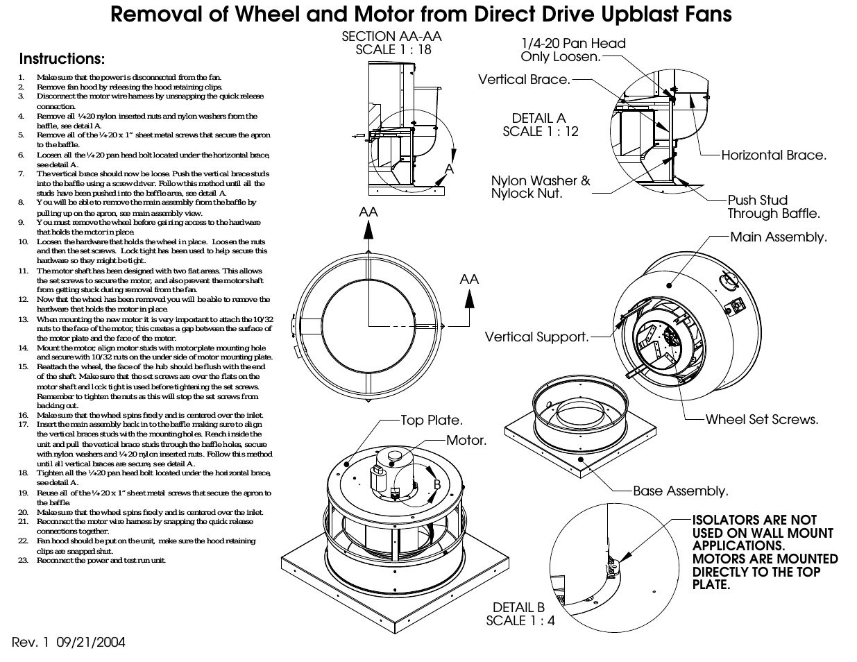 Removal of Wheel and Motor from Direct Drive Upblast Fans
