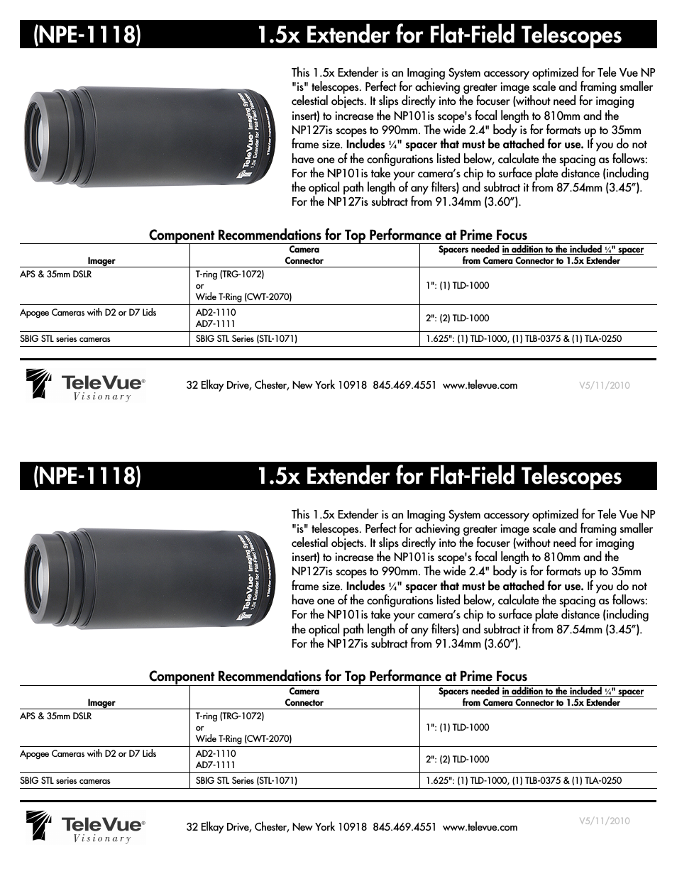 1.5x Extender for Flat-Field Telescopes (NPE-1118)