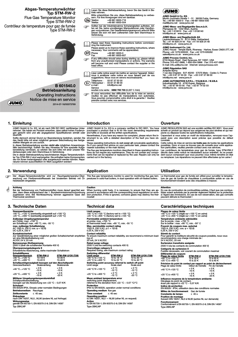 60.1540 Flue gas temperature monitor, STM-RW-2 Operating Manual