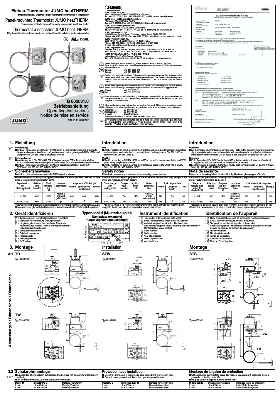 602031 Panel-Mounted Thermostat, heatTHERM Operating Manual