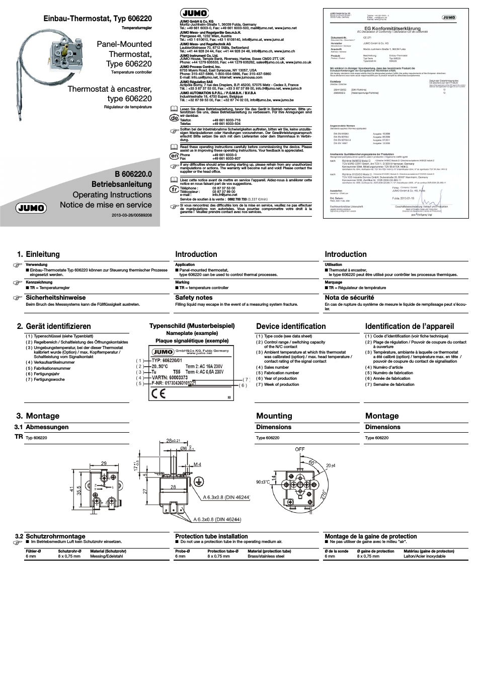 602031 Panel-Mounted Thermostat Operating Manual