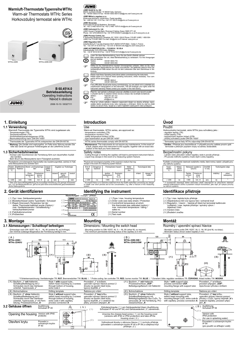 60.4514 Hot air thermostats, WTHc Operating Manual