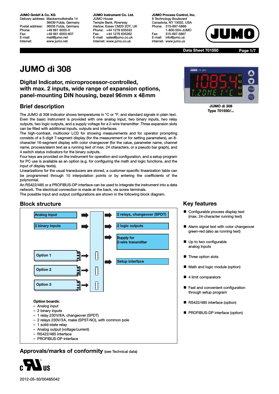 701550 di 308 - Digital Indicator Data Sheet
