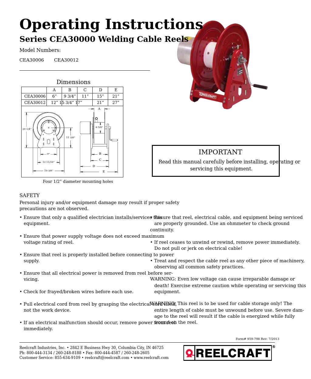 Series CEA30000 Welding Cable Reels
