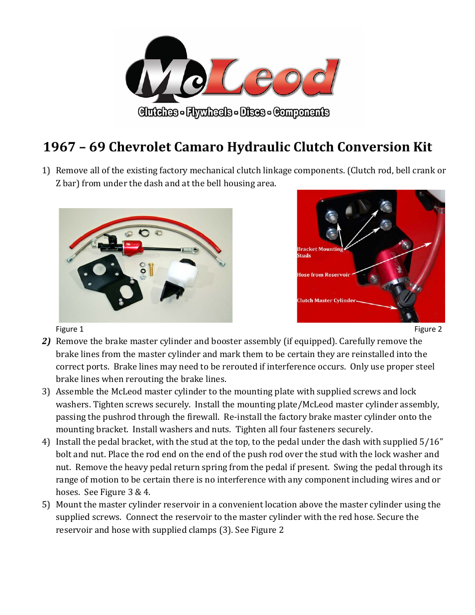 1967-69 Camaro Hydraulic Conversion Instructions