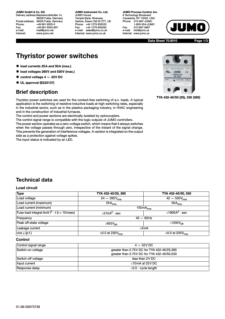 709010 TYA-432 thyristor power switch Data Sheet