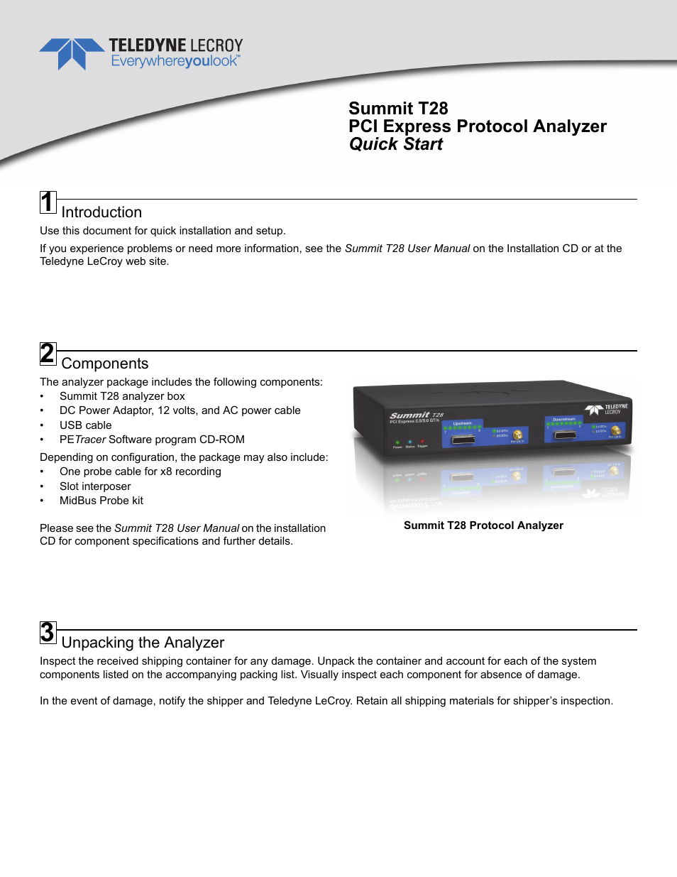 Summit T28 PCIe Multi-lane Protocol Analyzer QSG