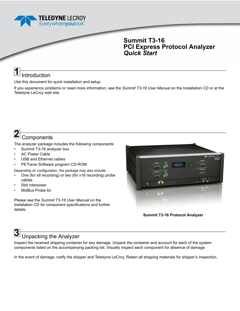 Summit T3-16 PCI Express Protocol Analyzer QSG