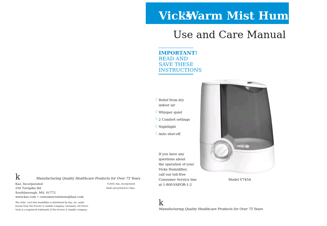 Vicks Warm Mist Humidifier V745A
