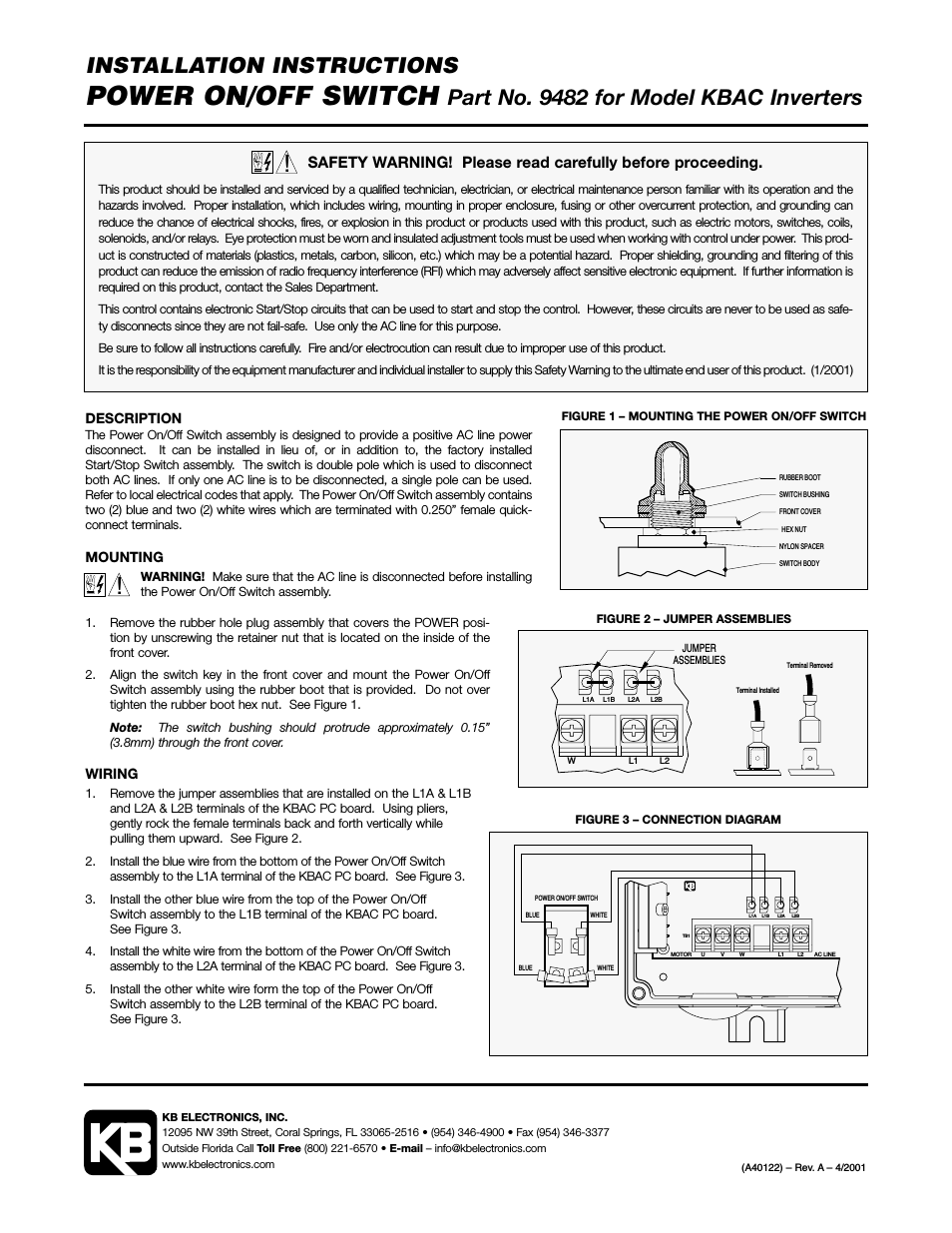 KBAC/KBDA -24D Power On/Off Switch Kit