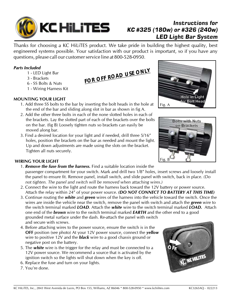 KC #326 (240w) LED Light Bar System Instructions