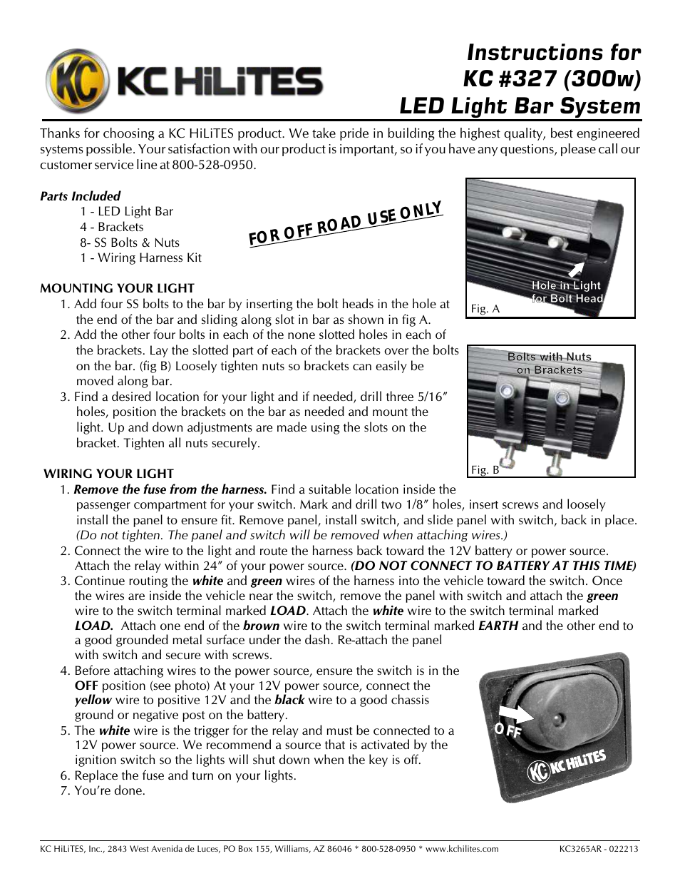 KC #327 (300w) LED Light Bar System Instructions