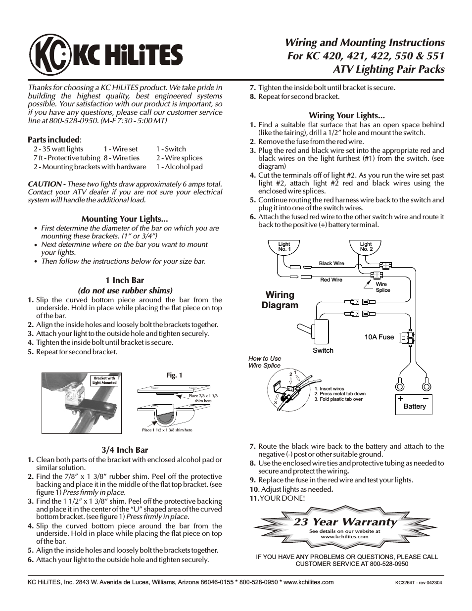 KC #551 ATV Lighting Pair Packs Instructions