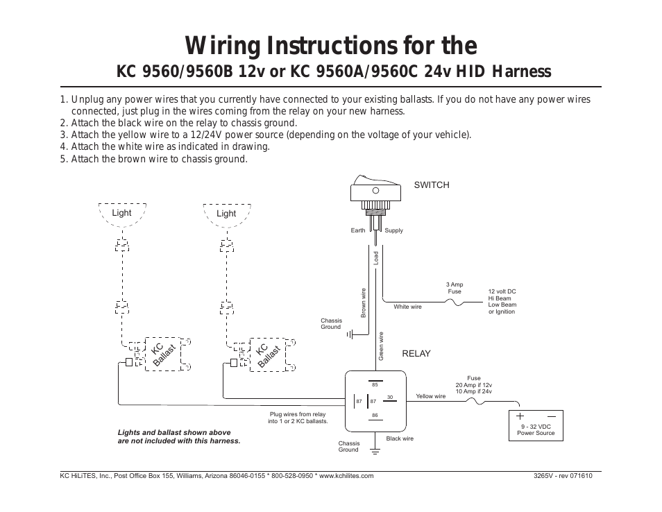 KC #9560A_9560C 24v HID Harness Instructions
