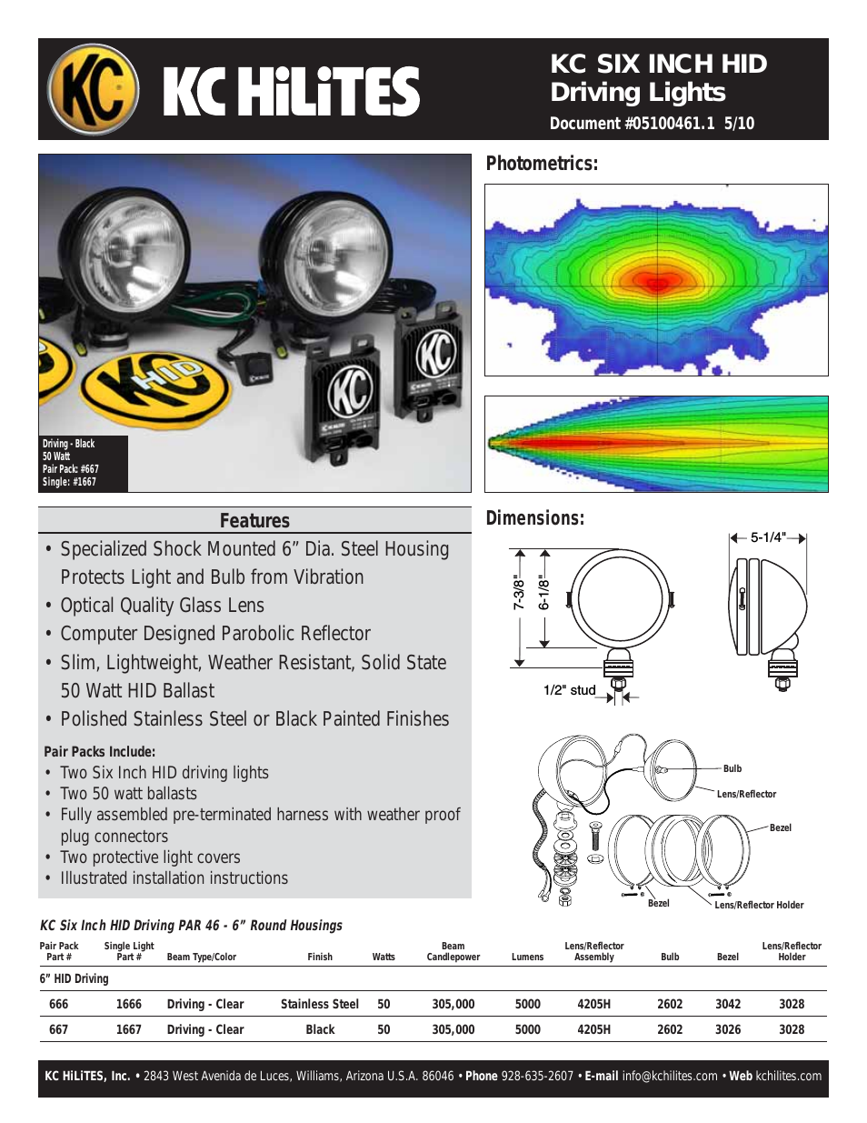 KC SIX INCH HID Driving Lights Data Sheet