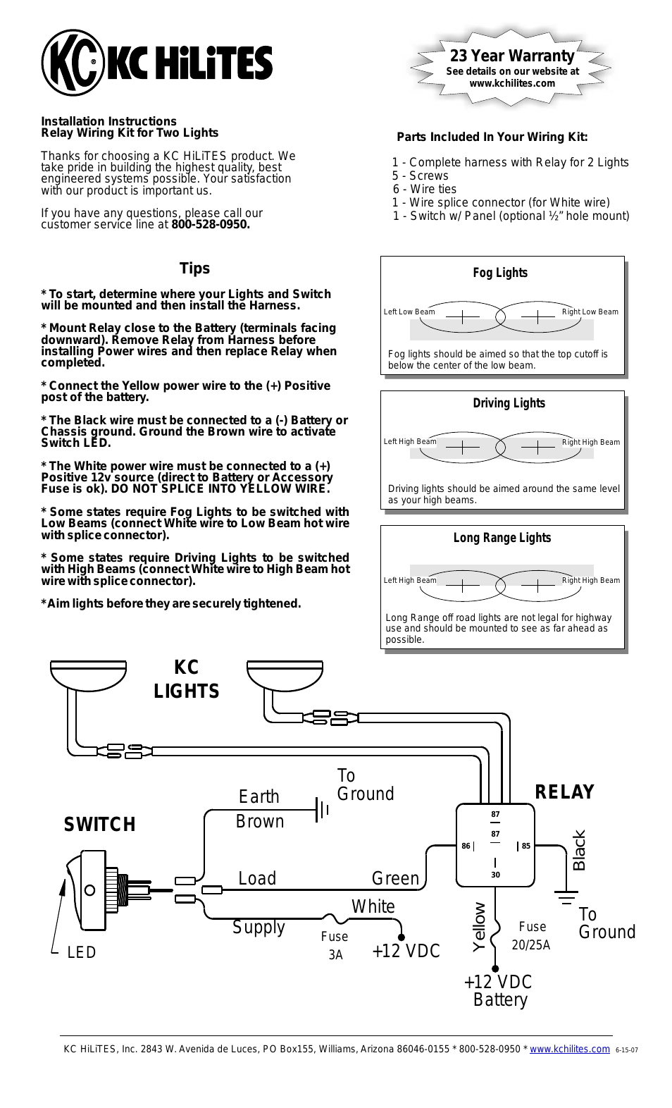 Relay Wiring Kit for Two Lights Installation Instructions