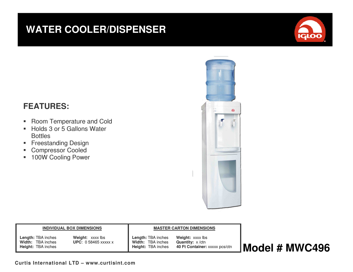 Water Cooler/Dispenser MWC496