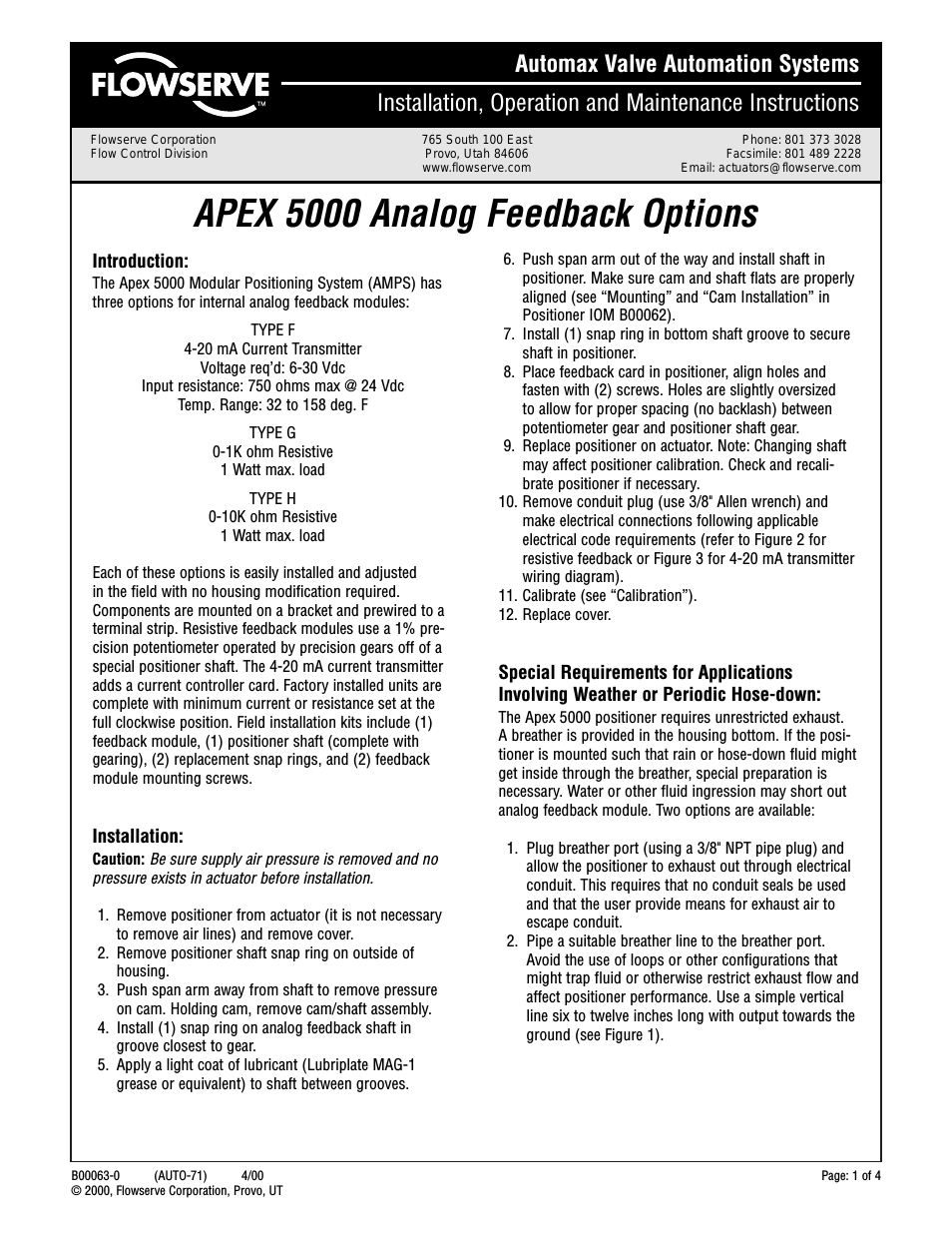 APEX 5000 Analog Feedback Options