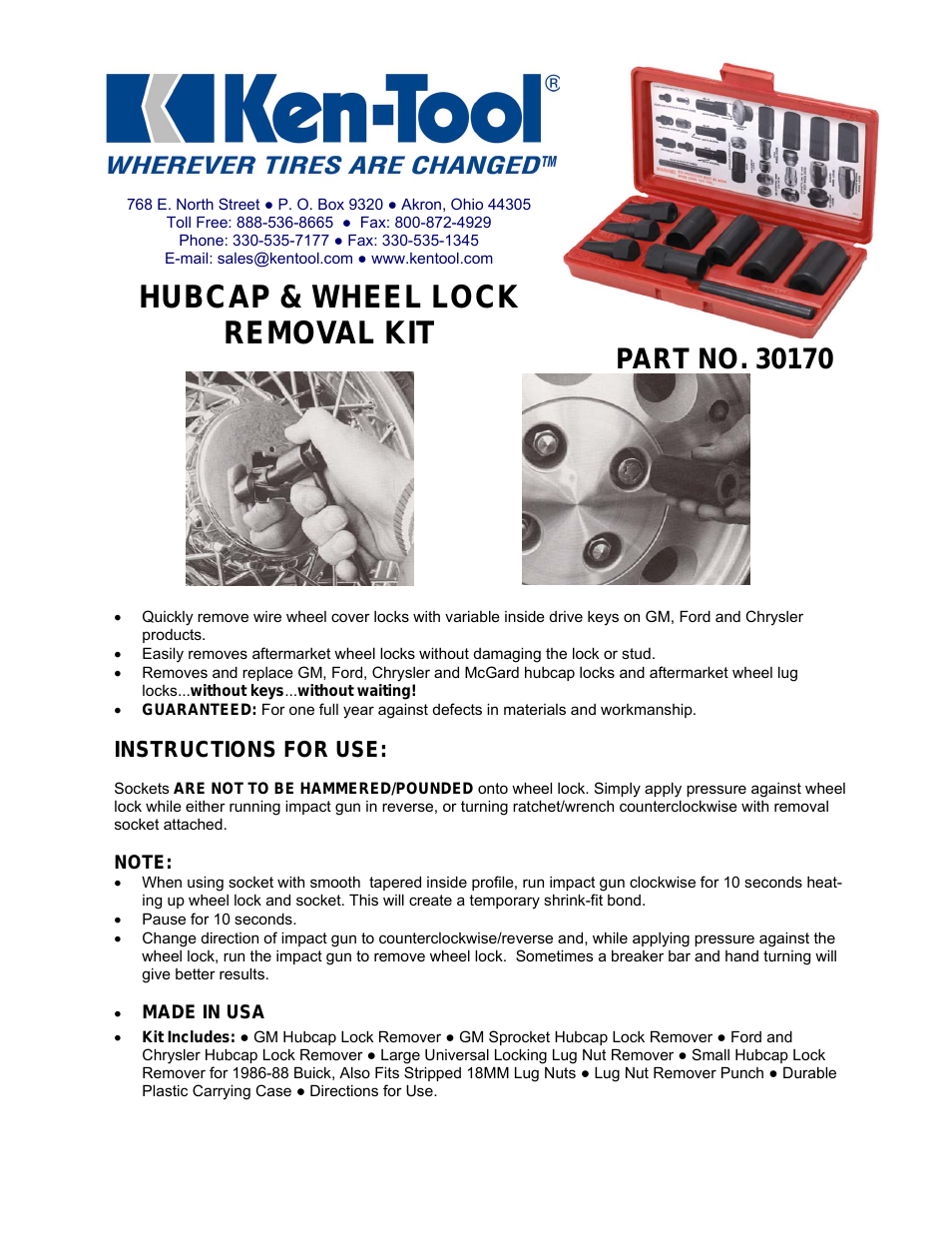 30170 HUBCAP & WHEEL LOCK REMOVAL KIT