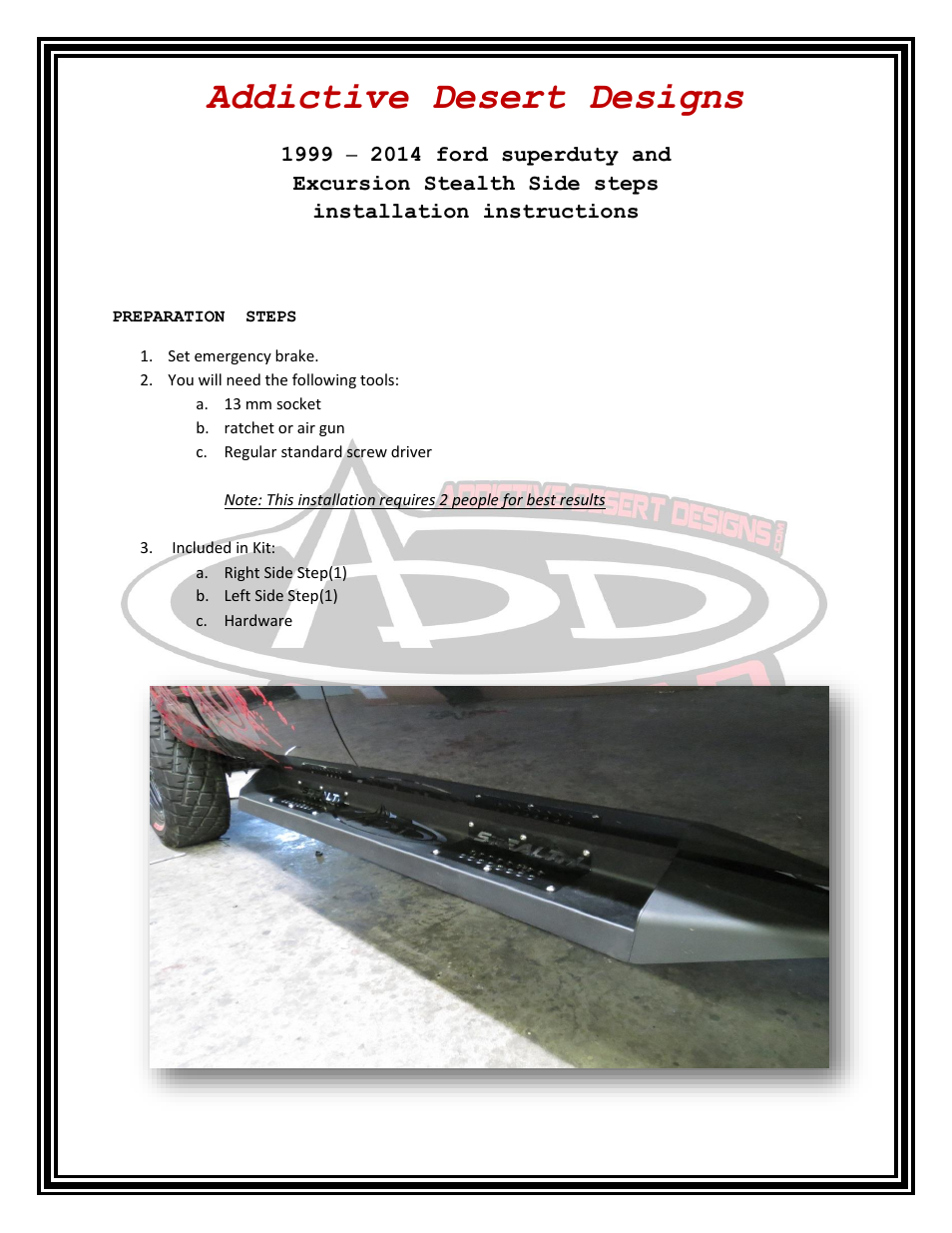 1999 - 2014 Ford SuperDuty and Excursion Stealth Side Step