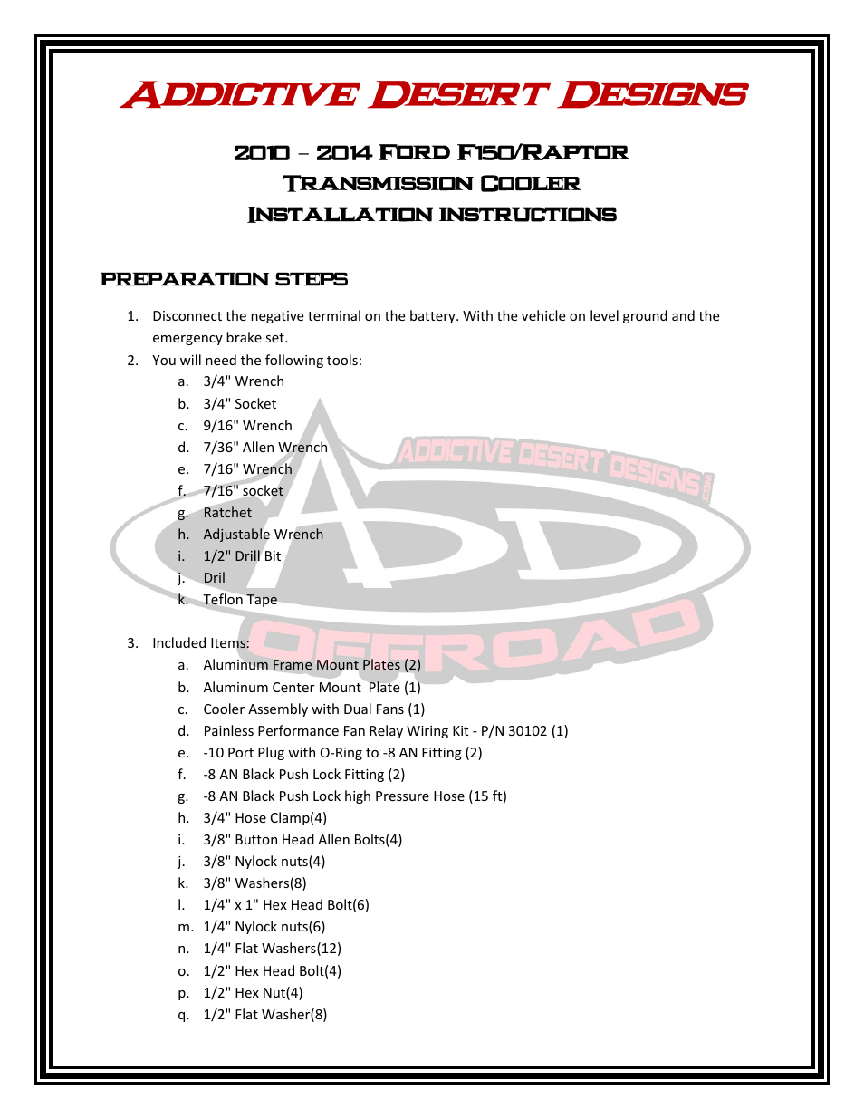 2010 - 2014 Ford F150 / Raptor Transmission Cooler