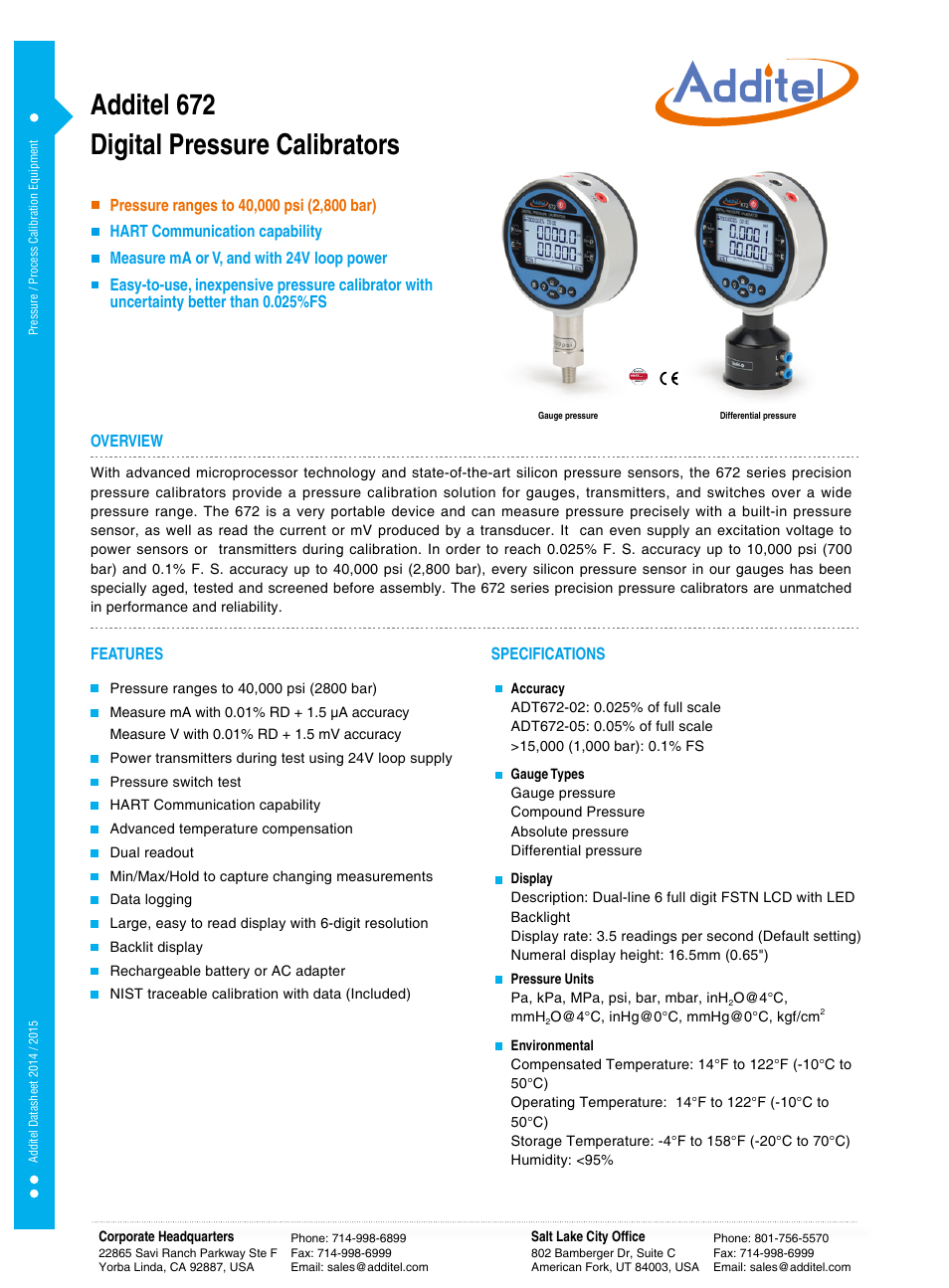672 series Digital Pressure Calibrators Datasheet