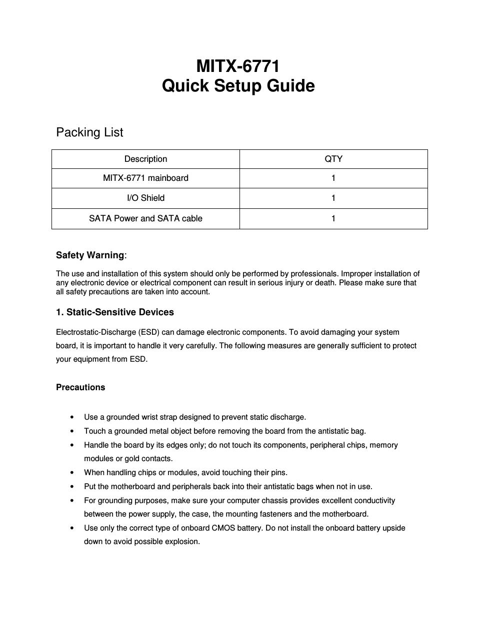 MITX-6771 Quick Start Guide