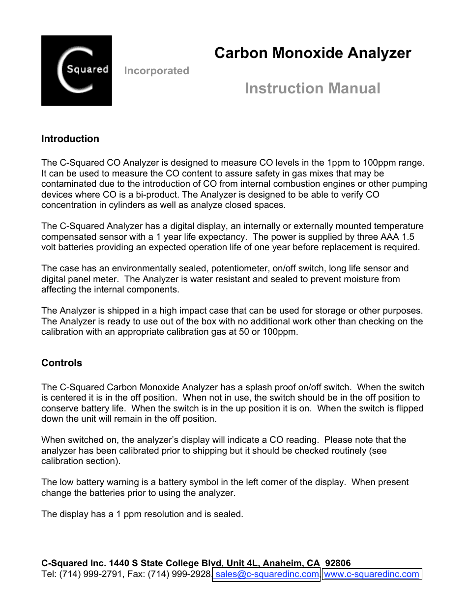 CO Analyzer Manual