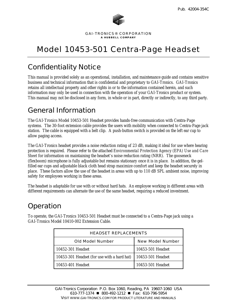 10453-501 Centra-Page Headset
