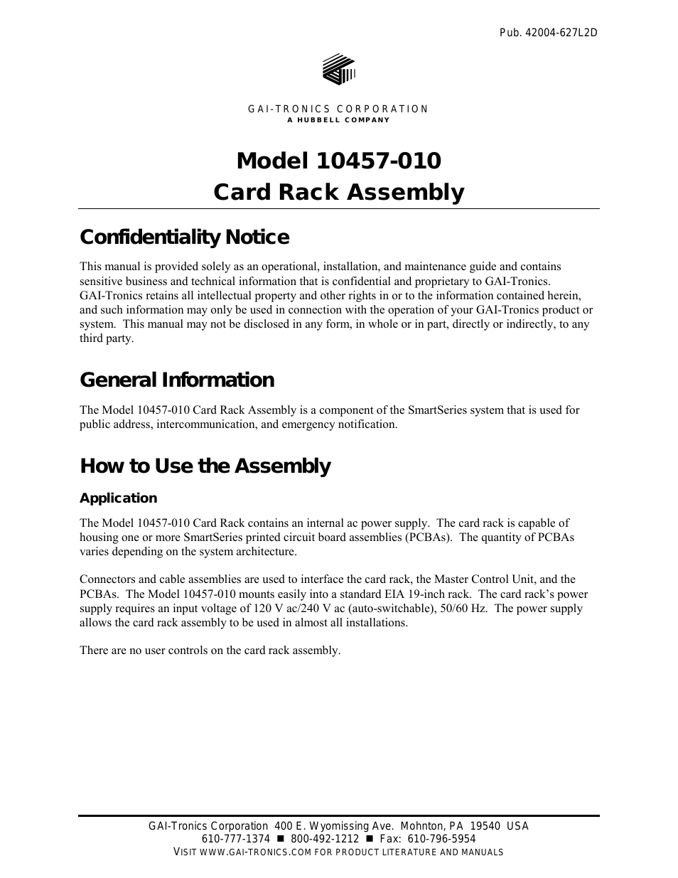 10457-010 Card Rack Assembly