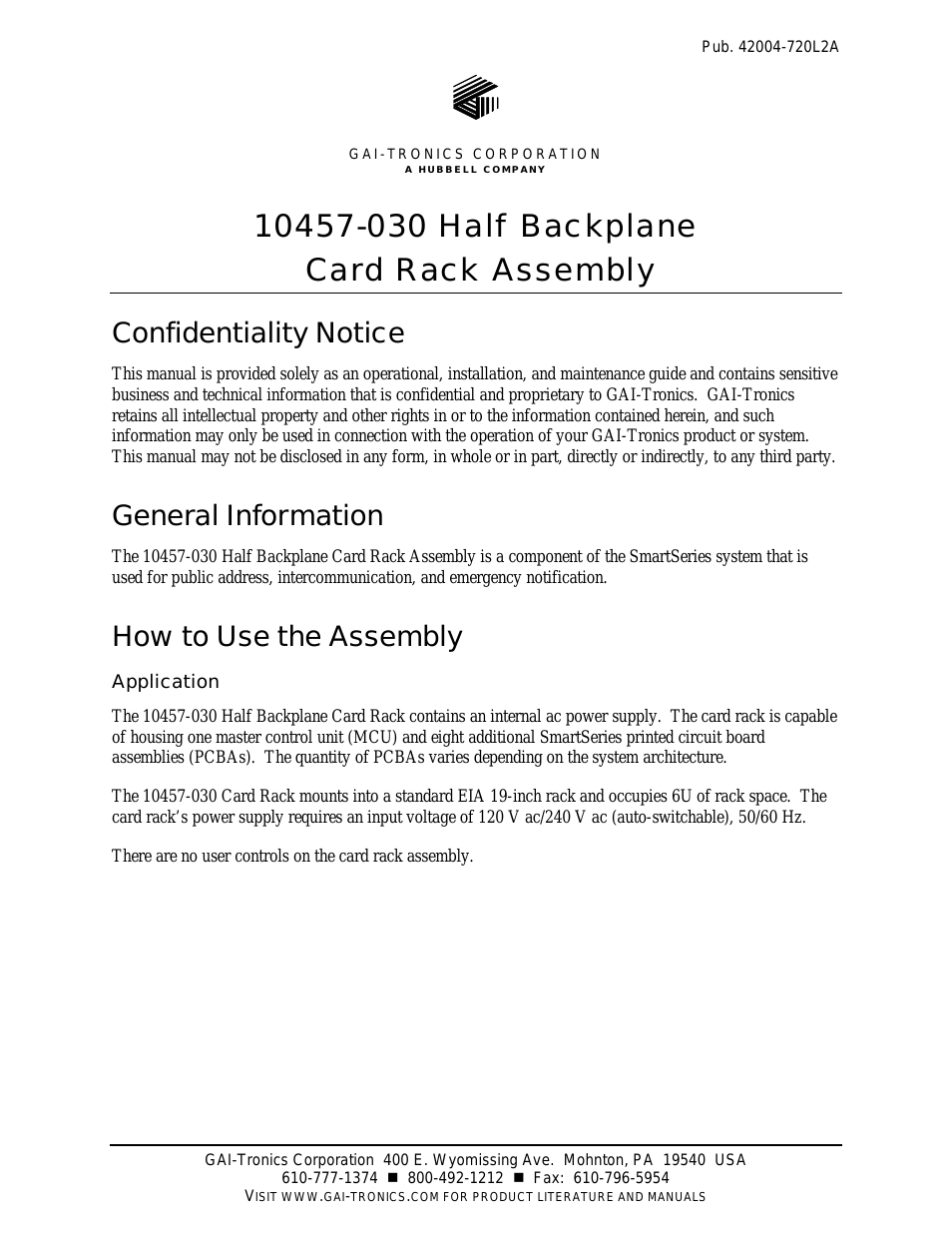 10457-030 Half Backplane Card Rack Assembly