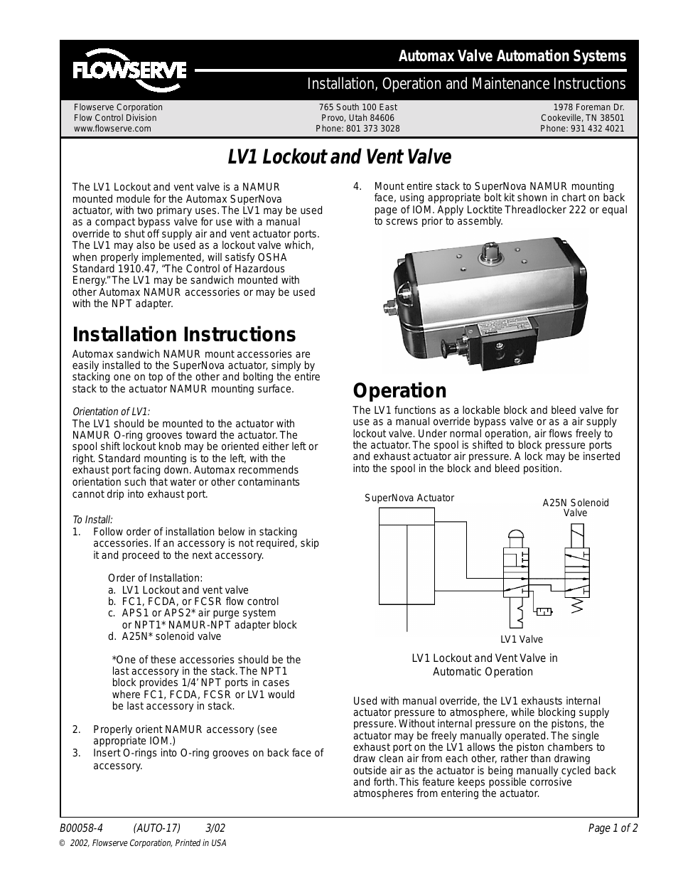 LV1 Lockout and Vent Valve