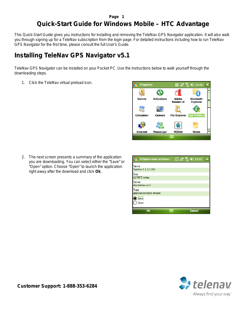 for AT&T Supported Devices: v5.1 for Windows Mobile; HTC Advantage Quick Start Guide