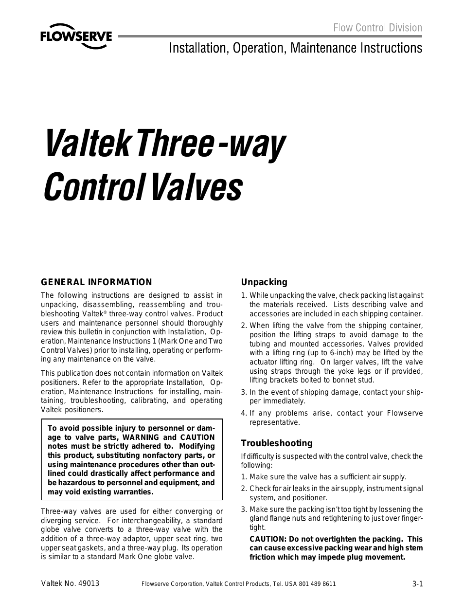 Valtek Mark One Three-way Control Valve