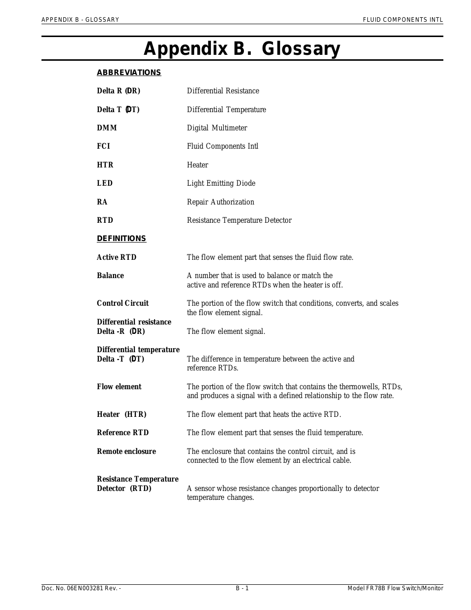 FR73B Manual Glossary