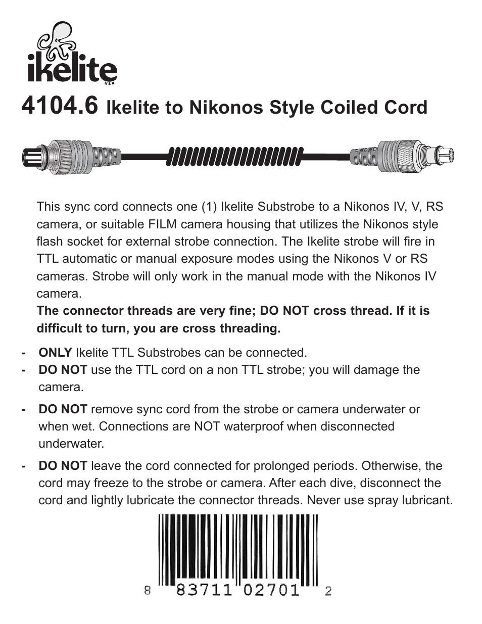 pdf #4104.6 ..... Nikonos TTL Cord Film Camera