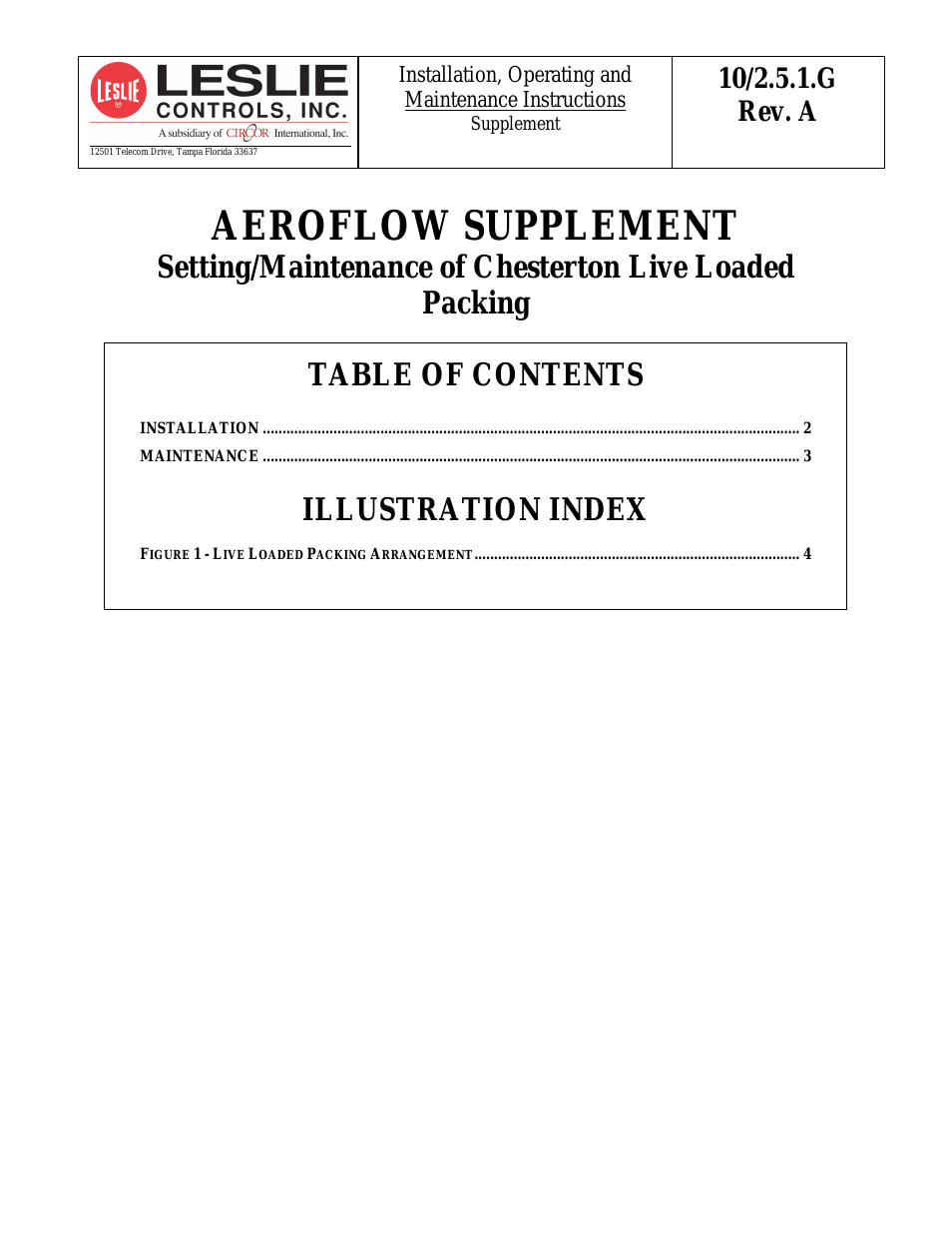 AEROFLOW SUPPLEMENT Chesterton Live Loaded Packing