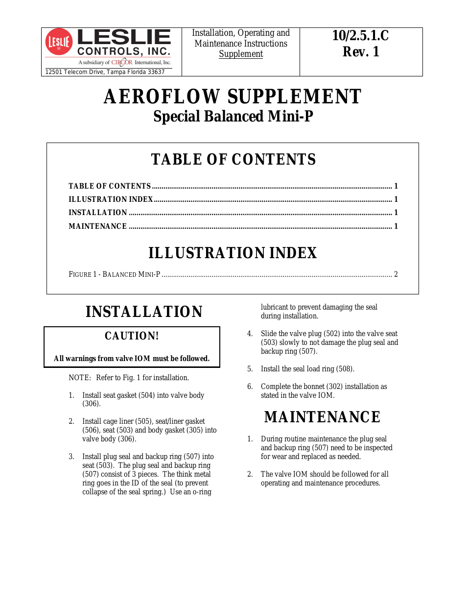 AEROFLOW SUPPLEMENT Special Balanced Mini-P