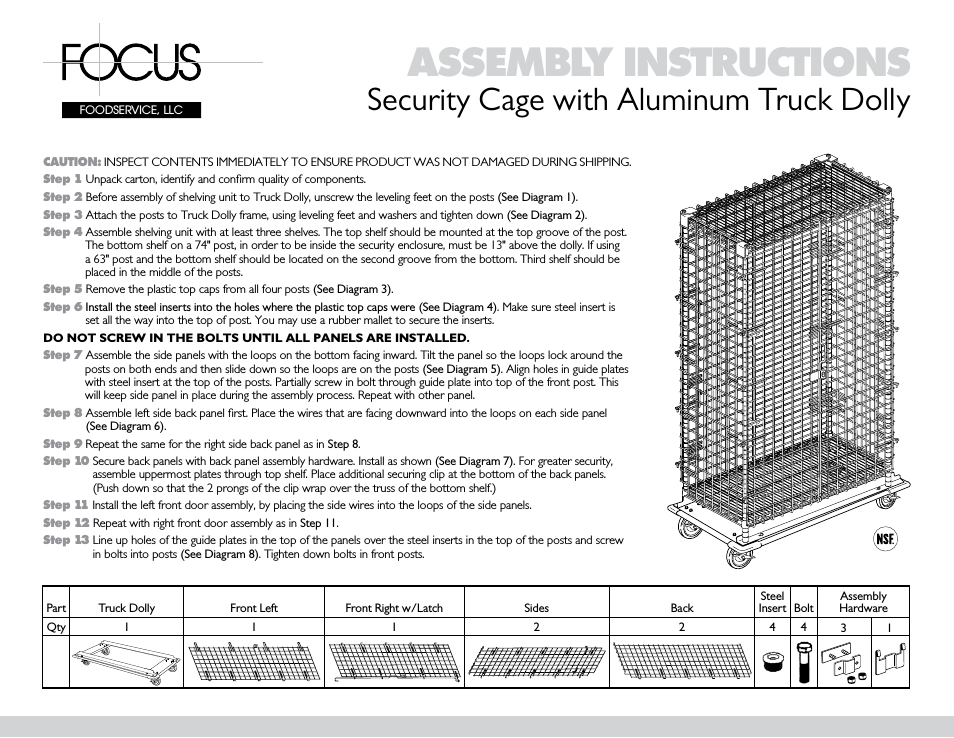 CAGES SECURITY with Aluminum Truck Dolly - Assembly Instructions