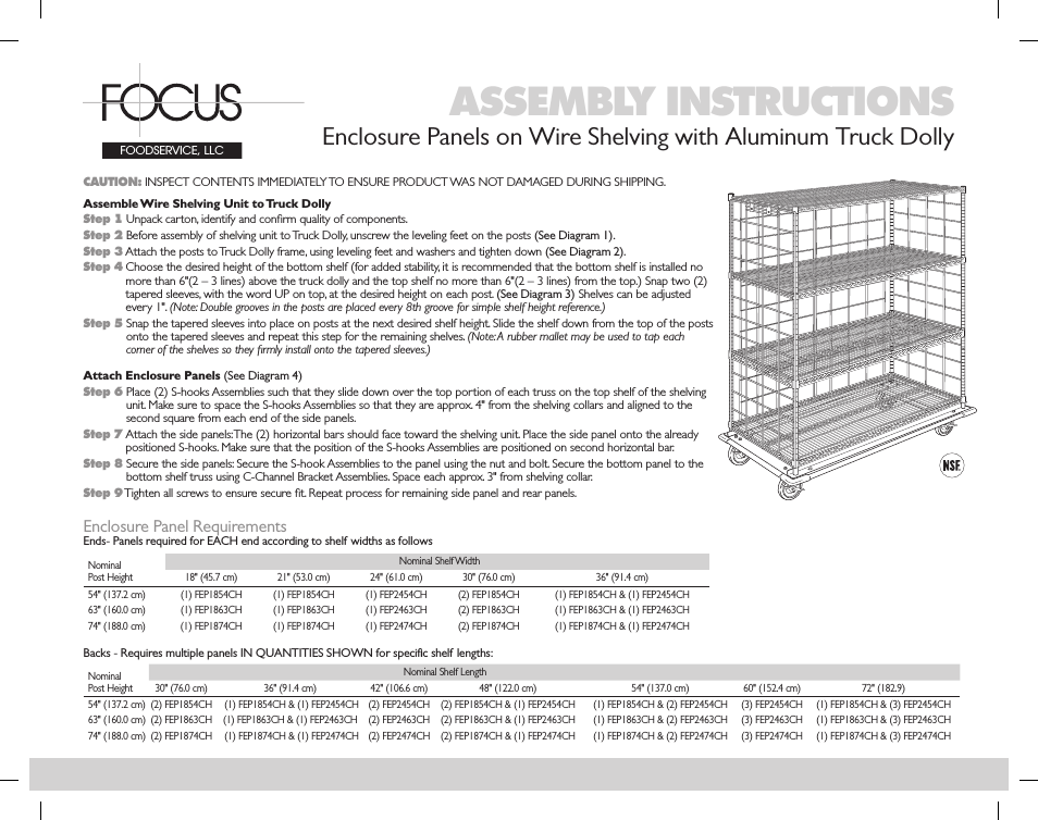 Enclosure Panels on Wire Shelving with Aluminum Truck Dolly - Specification Sheets