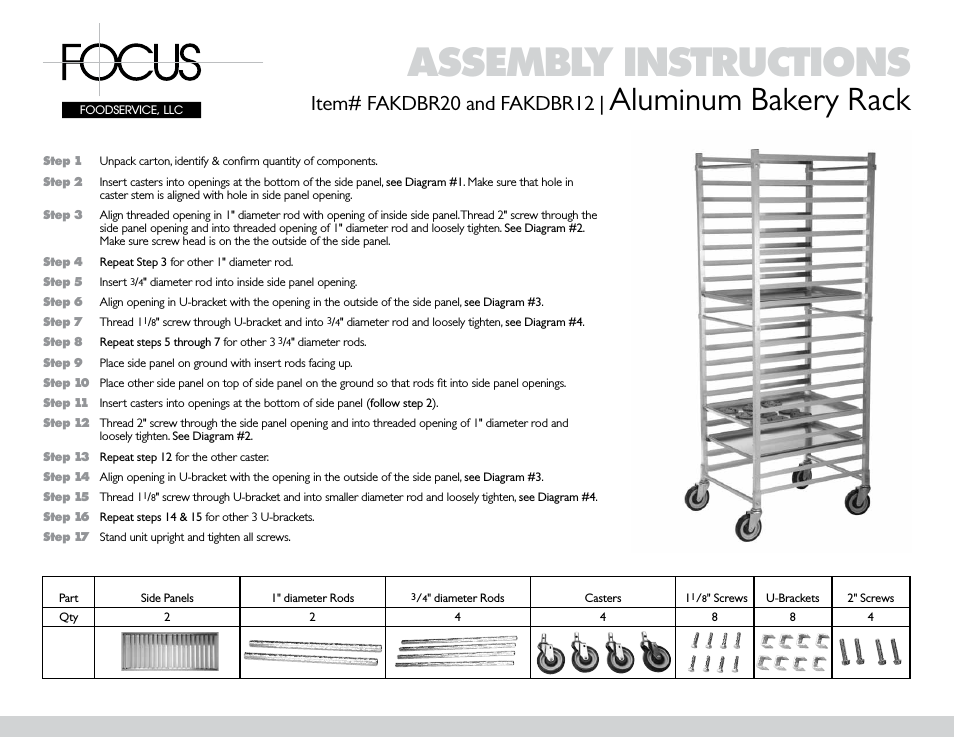 FAKDBR12 Aluminum Bakery Rack - Assembly Instructions