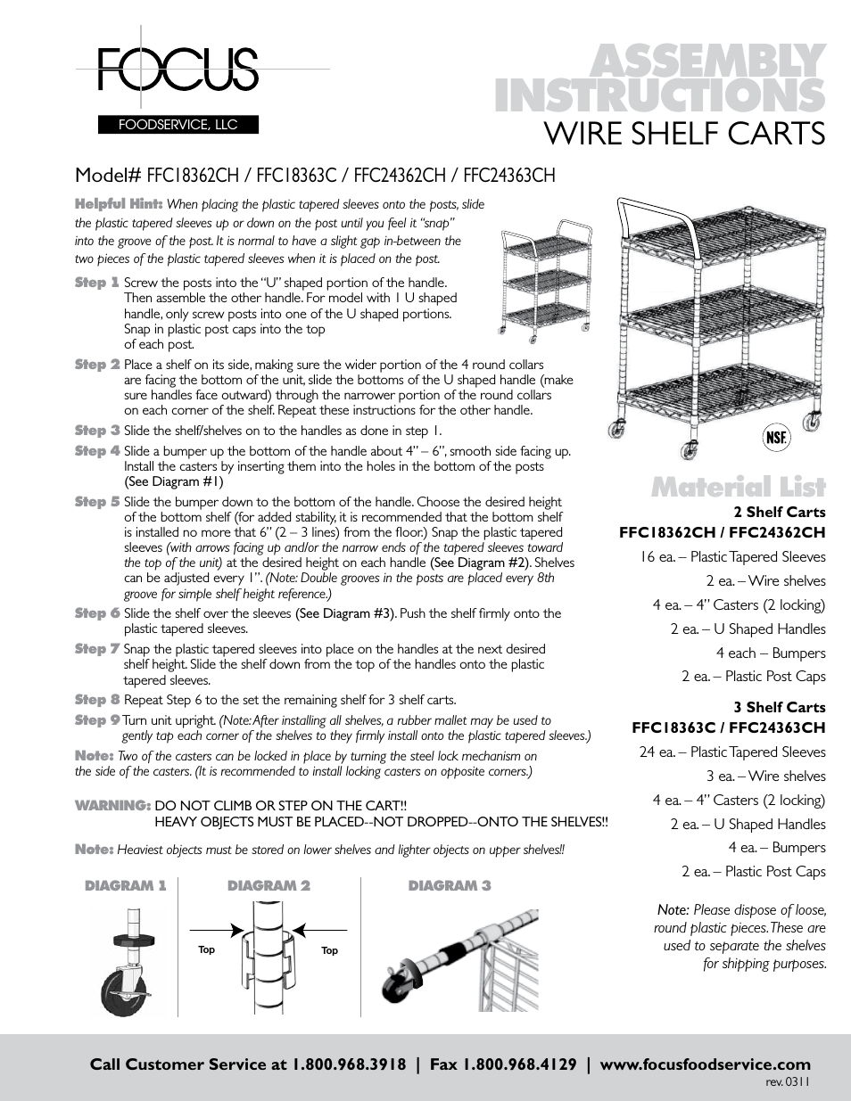 FFC24363CH WIRE SHELF CARTS  - Assembly Instructions