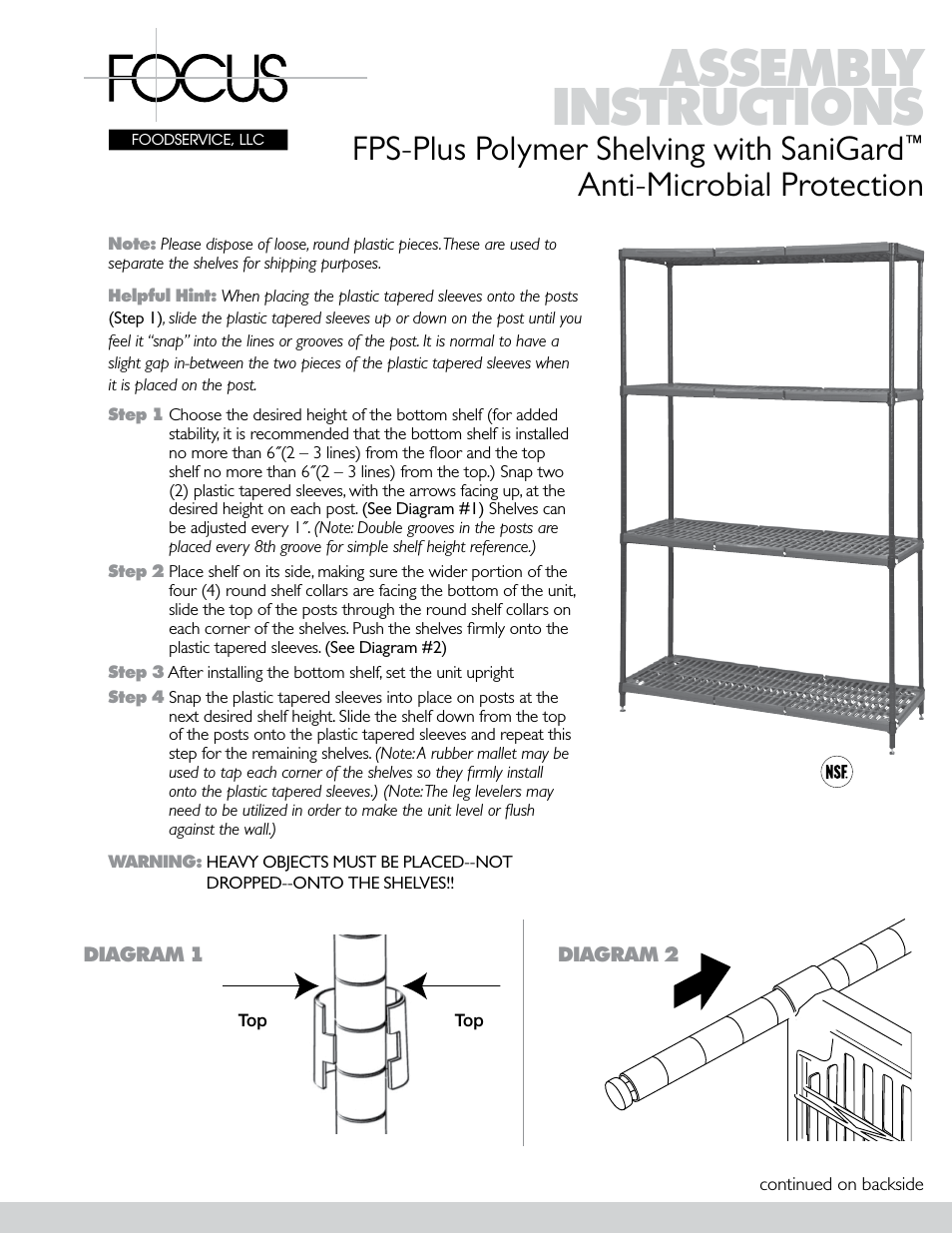 FPS-Plus Polymer Shelving with SaniGard Anti-Microbial Protection - Assembly Instructions