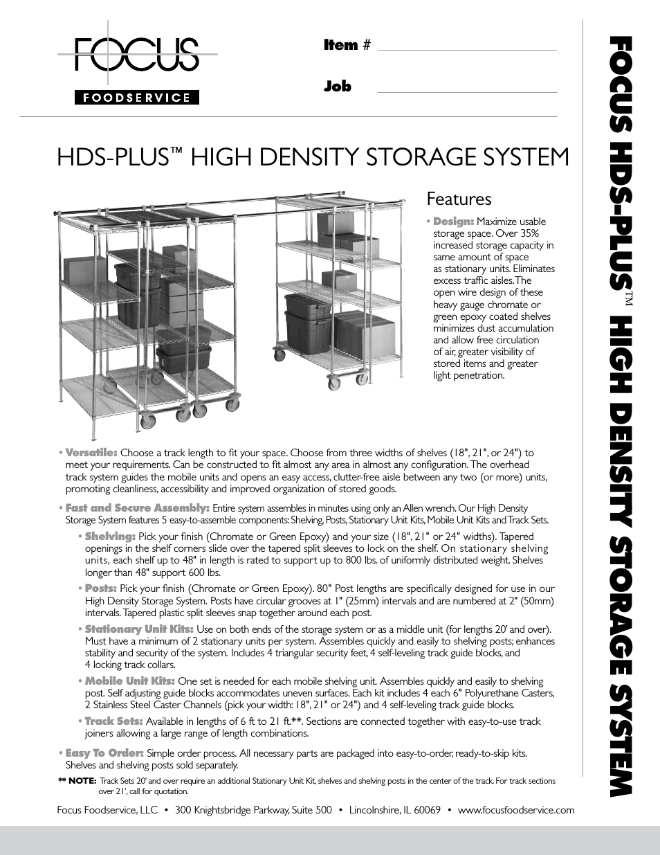 HDS-PluS HigH DenSity Storage SyStem - Specification Sheets