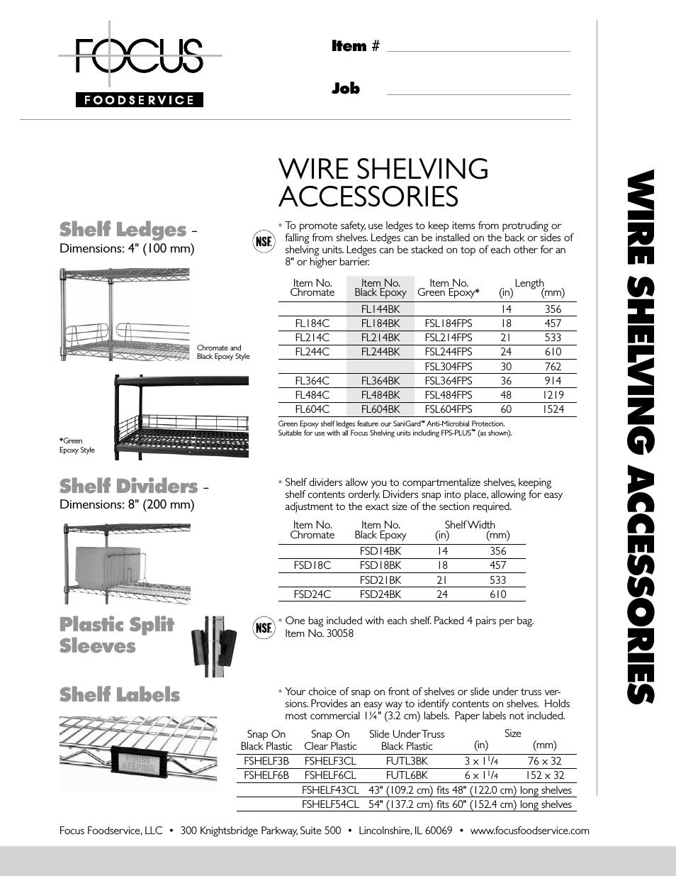 Shelving AcceSSorieS - Specification Sheets
