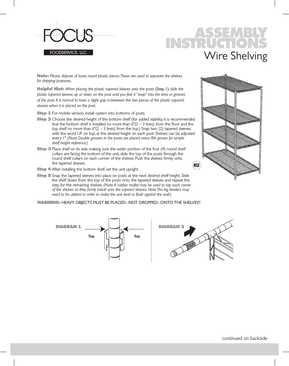 Shelving Wire - Assembly Instructions