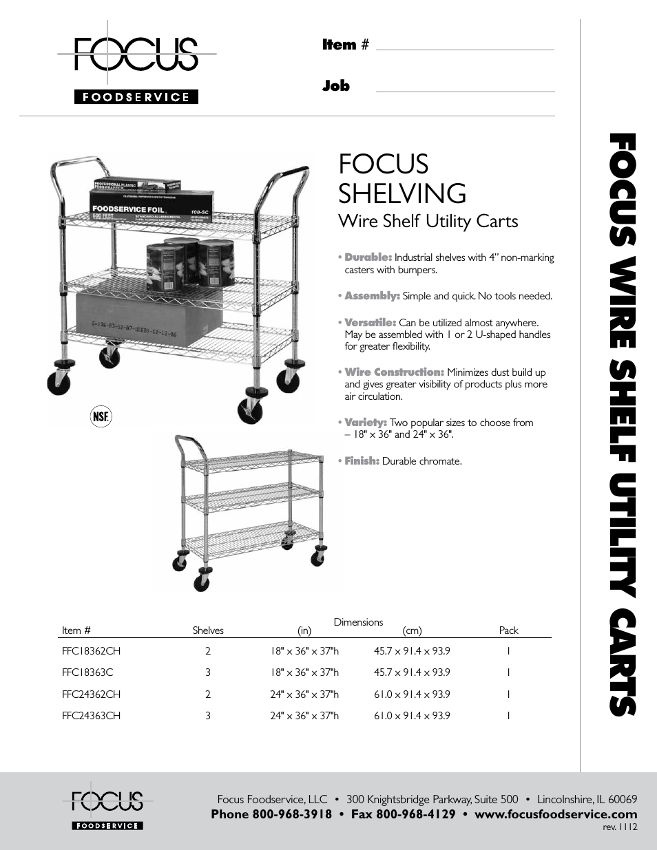 SHELVING Wire Shelf Utility Carts - Specification Sheets