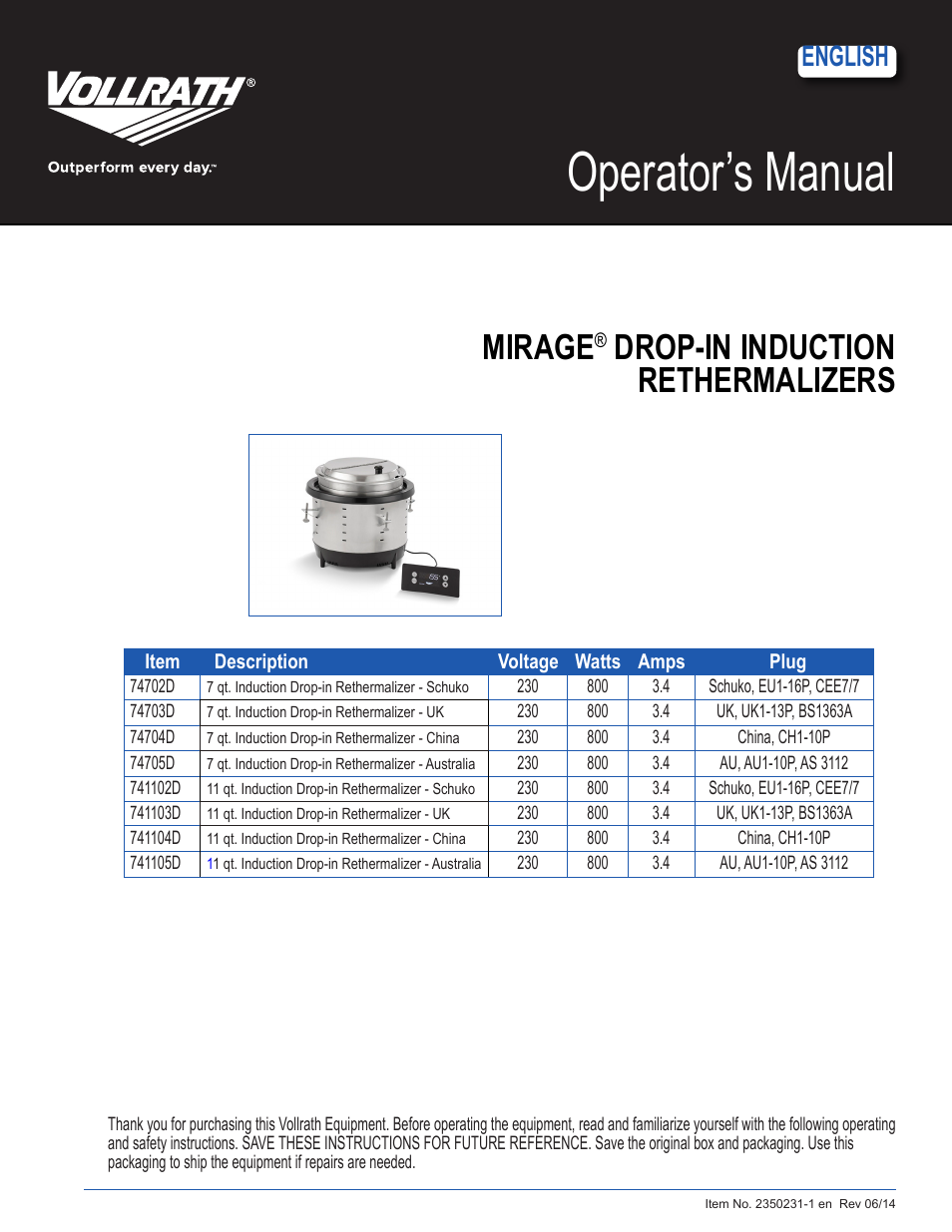 Mirage Drop-In Induction Rethermalizer 11 Qt
